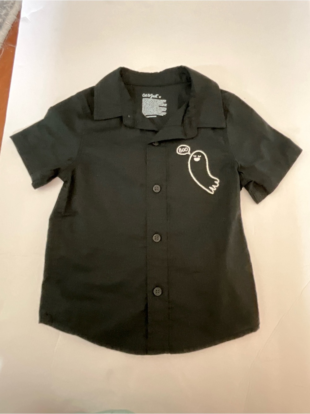 Cat & Jack Black Short-Sleeve Button-Down Shirt with Ghost Patch Halloween 2T